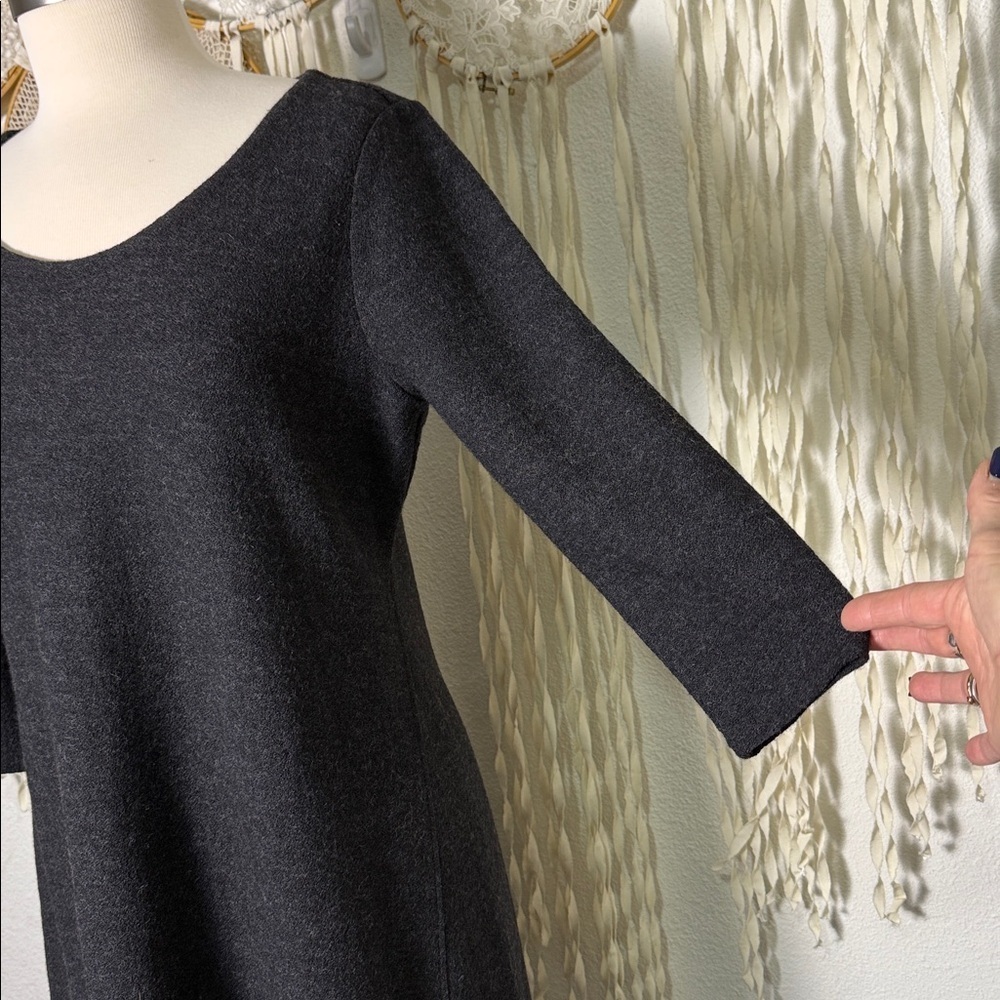 Eileen Fisher Wool Charcoal Gray Quarter Sleeve Midi Length Dress M - Picture 2 of 10